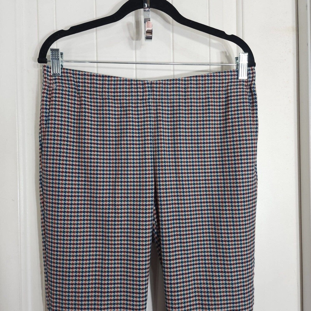 J Jill Womens Pants Blue Red Houndstooth Tapered Leg Trousers High Waist Sz 8 M - Picture 3 of 10